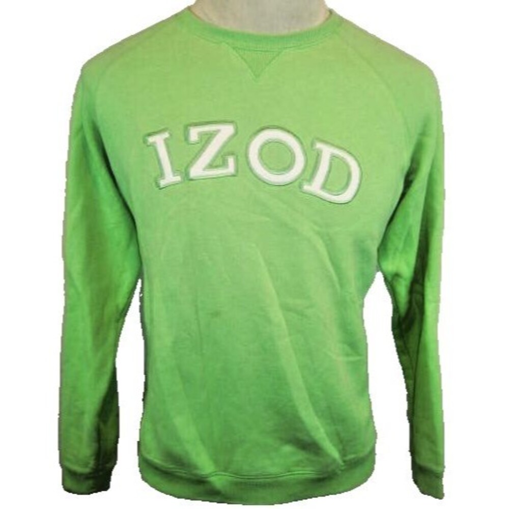 Womens Izod Lime Cotton Fleece LS Crew Sweatshirt w Spellout sz Med